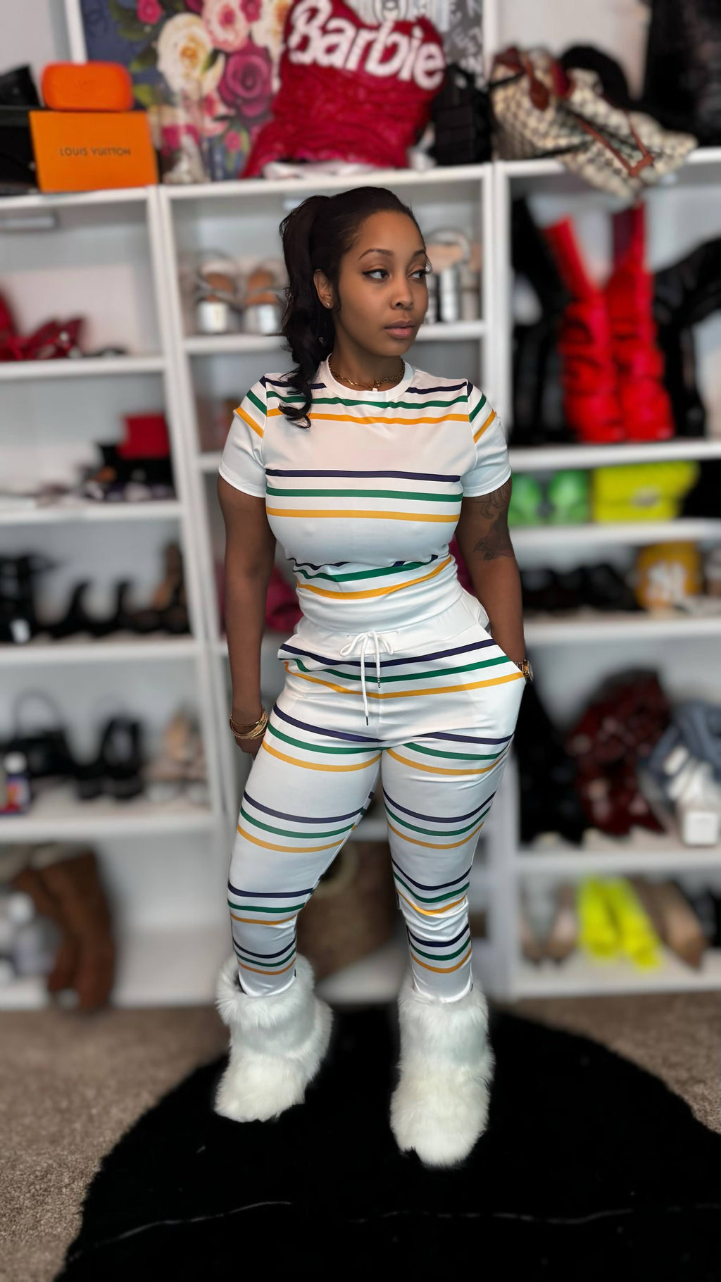 Mardi Gras White Stripe Set