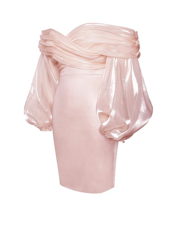 Joy Peach Off Shoulder Balloon Sleeve Dress