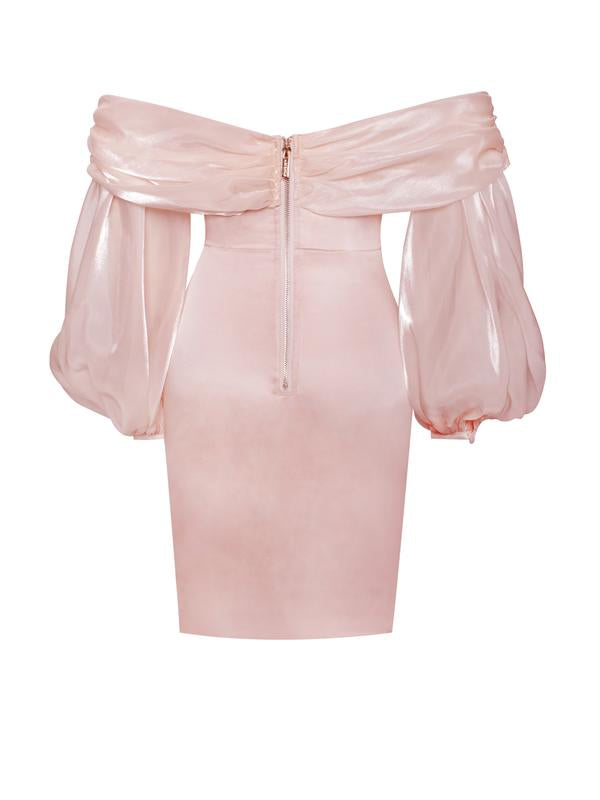 Joy Peach Off Shoulder Balloon Sleeve Dress