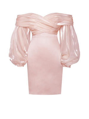 Joy Peach Off Shoulder Balloon Sleeve Dress