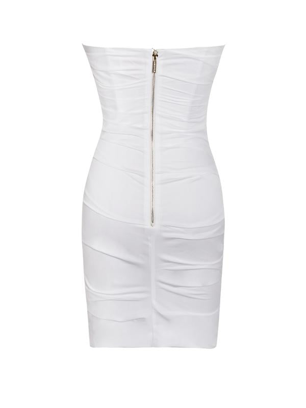 Stella White Corset Ruched Dress
