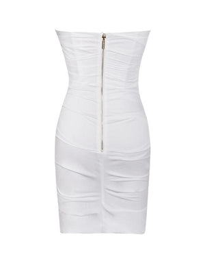 Stella White Corset Ruched Dress