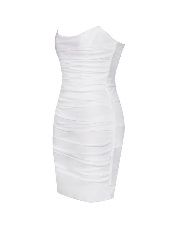 Stella White Corset Ruched Dress