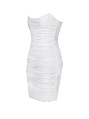 Stella White Corset Ruched Dress