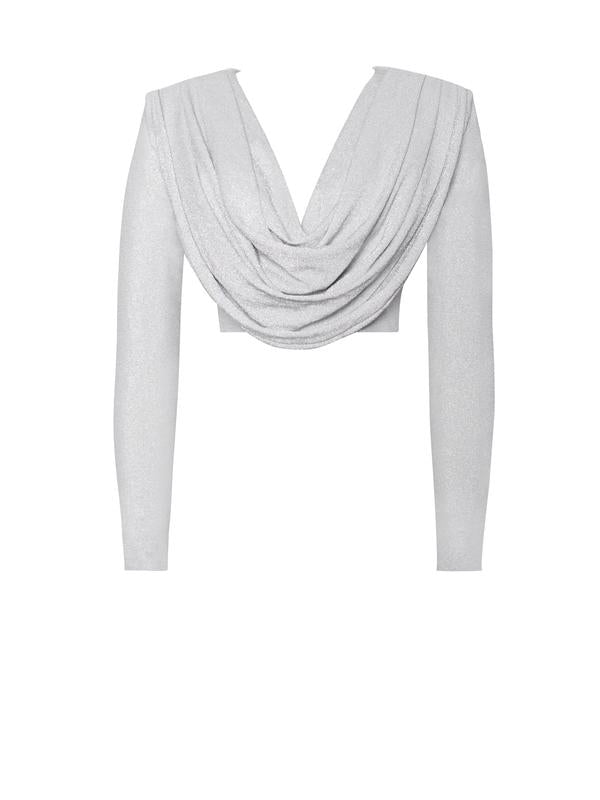 Xiara Silver Glitter Flare Trousers & Draped Top